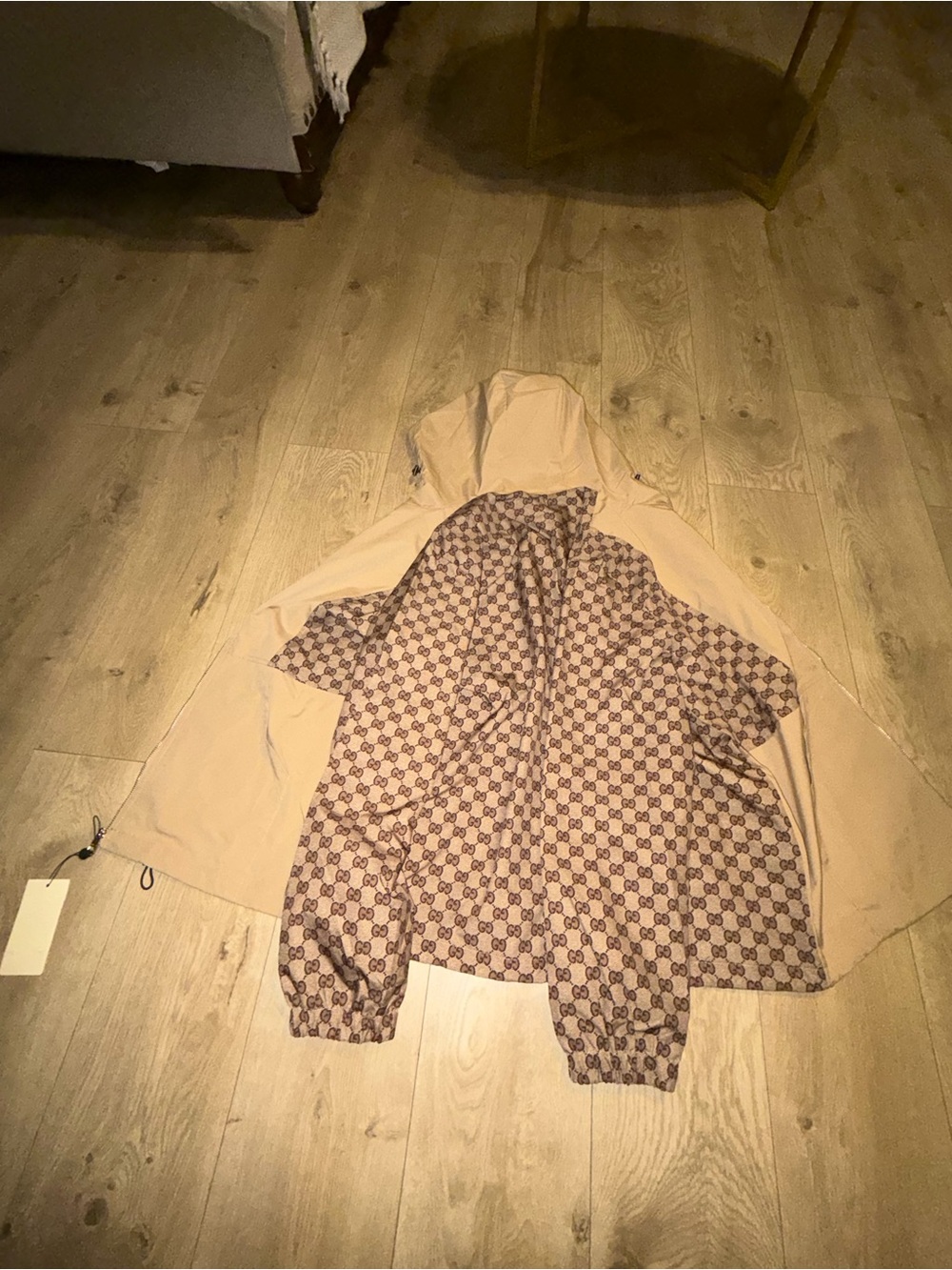 Gucci Beige Monogram Panel Hooded Bomber Jacket - Picture 2 of 6